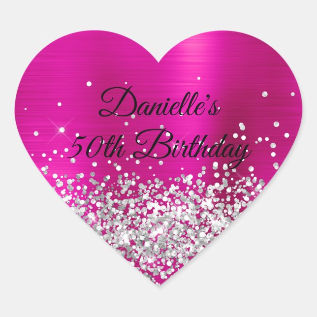Sticker Cœur Parties scintillant d'argent Pink Hot Foil 50e ann (Devant)