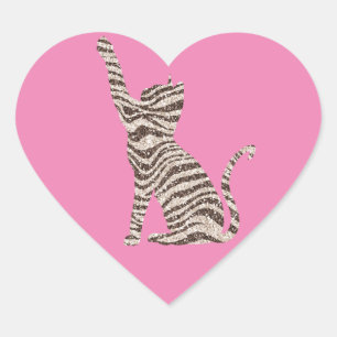 Sticker Cœur Parties scintillant de crème Brown rayures Chat