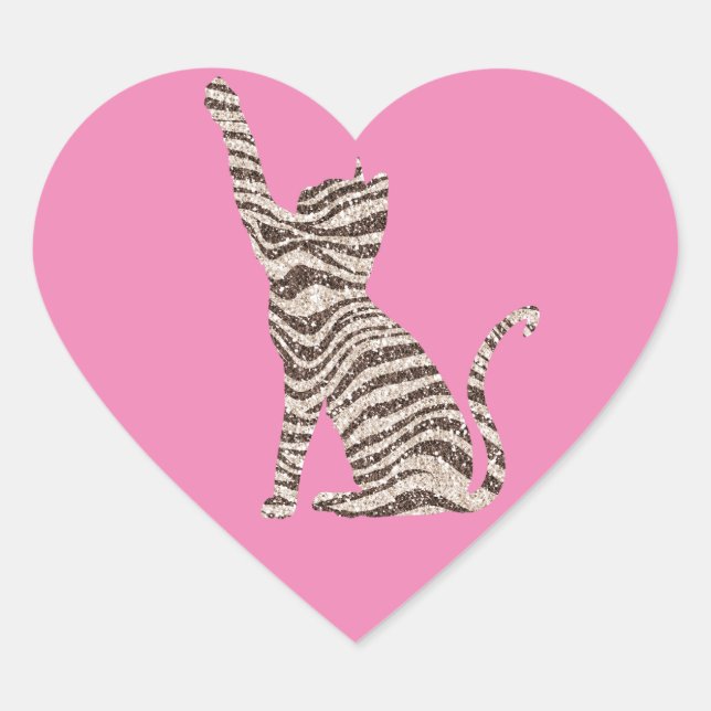 Sticker Cœur Parties scintillant de crème Brown rayures Chat (Devant)