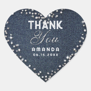 Sticker Cœur Parties scintillant de diamants Denim Rhinestone N
