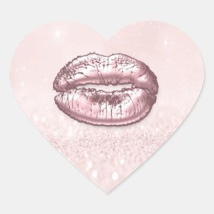 Sticker Cœur Parties scintillant des lèvres Kiss Coeur rose maq