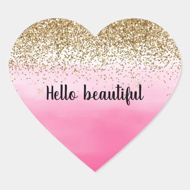 Sticker Cœur Parties scintillant d'or Girl Rose Aquarelle (Devant)