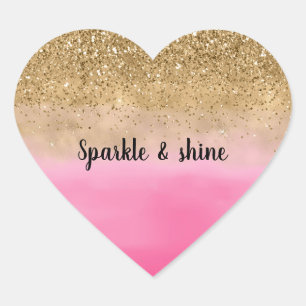 Sticker Cœur Parties scintillant d'or Girl Rose Aquarelle