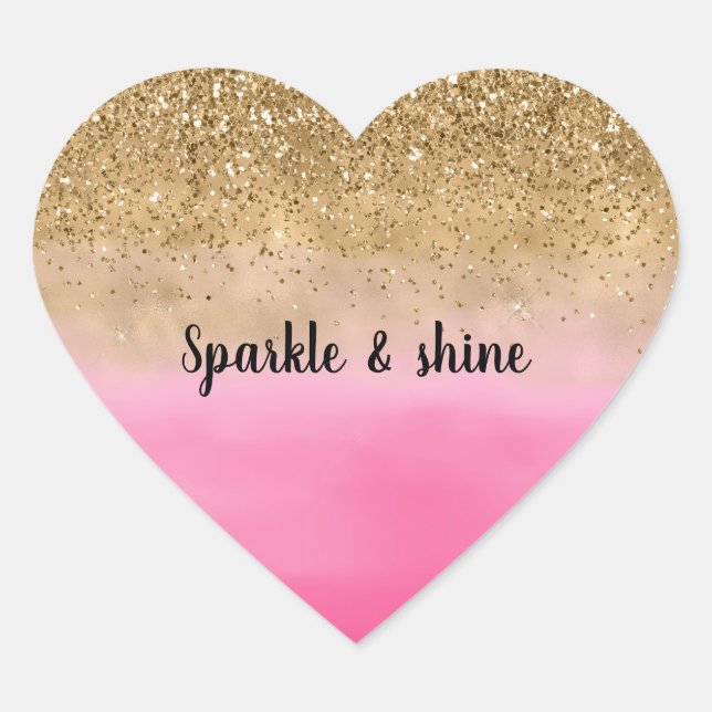 Sticker Cœur Parties scintillant d'or Girl Rose Aquarelle (Devant)