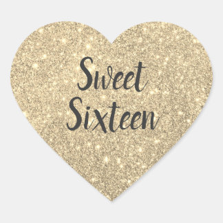 Sticker Cœur Parties scintillant d'or sweet sixteen Faux