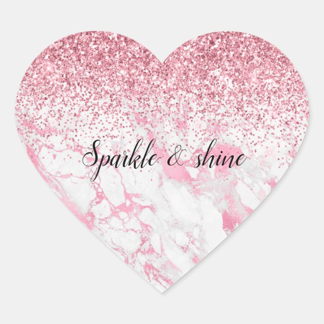 Sticker Cœur Parties scintillant Marbre blanc rose (Devant)