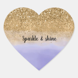 Sticker Cœur Parties scintillant or d'aquarelle violette fille