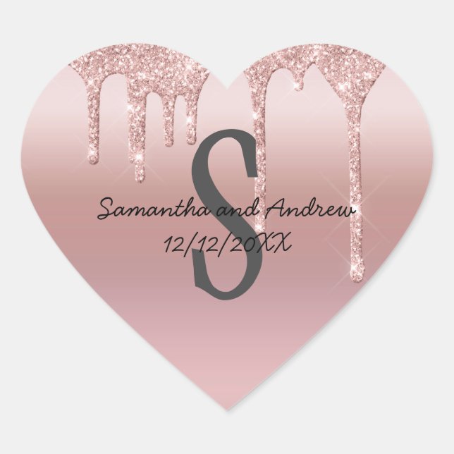 Sticker Cœur Parties scintillant Rose or  rose vierge Mariage (Devant)
