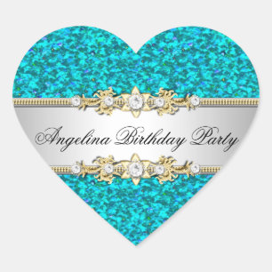 Sticker Cœur Parties scintillant Turquoise fête d'anniversaire 