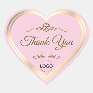 Sticker Cœur Pastel Rose avec cadre or et Merci logo
