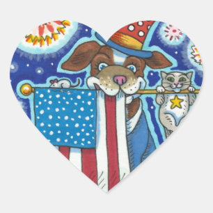 STICKER CŒUR PATRIOTIQUE DRAPEAU POIGNET CHIEN SOURIS CHAT, CUL