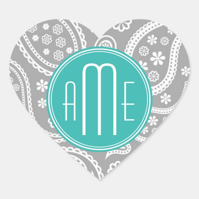 Sticker Cœur Patterns bleus et monogram bleu (Devant)