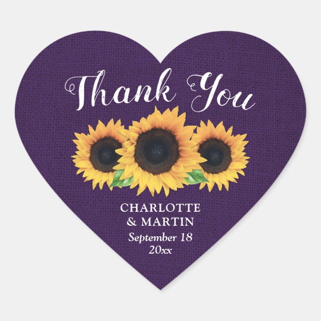 Sticker Cœur Pays Russe Mariage de tournesol violet Merci de to (Devant)