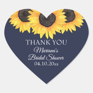 Sticker Cœur Pays Sunflower Navy Fête des mariées bleue