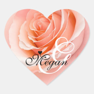 Sticker Cœur Peach Fuzz Rose Arrière - plan Monogramme Nom Coeu