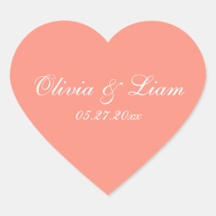 Sticker Cœur Peach Melon Nom Date Mariage élégant
