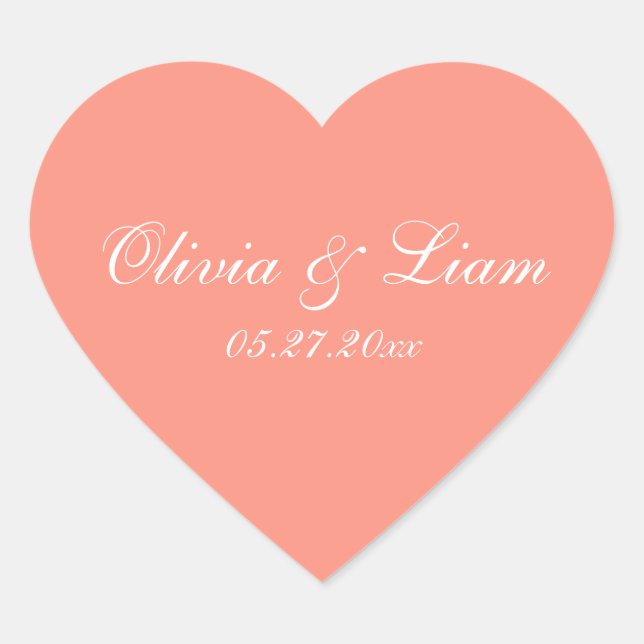 Sticker Cœur Peach Melon Nom Date Mariage élégant (Devant)