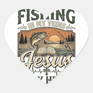 Sticker Cœur Pêche dans mes veines Jésus dans mon cœur Vintage