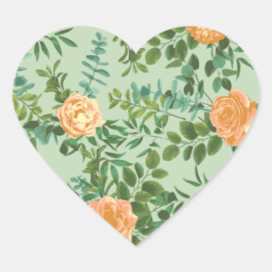 Sticker Cœur Pêche Mariage vert Printemps Pastel Floral