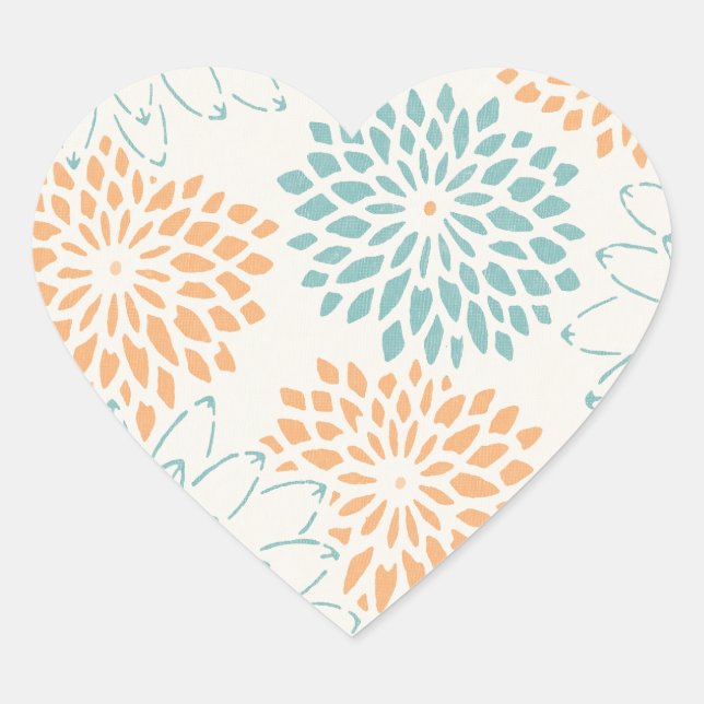 Sticker Cœur Pêcher les fleurs florales d'Aqua (Devant)