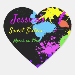 Sticker Cœur Peinture néon Sweet Sixteen, Bat Mitzvah, personna
