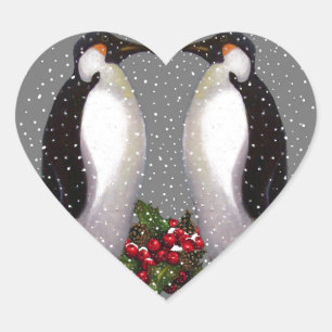 Sticker Cœur Penguins de Noël en Neige, Holly : Art