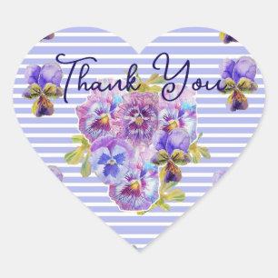 Sticker Cœur Pensées Violettes Fleur Motif Merci