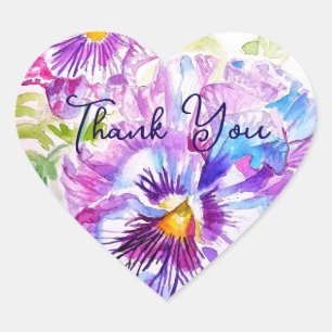 Sticker Cœur Pensées Violettes Motif de Fleurs Merci