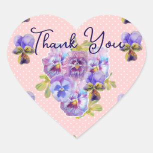 Sticker Cœur Pensées Violettes Motif de Fleurs Merci