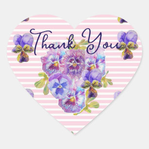 Sticker Cœur Pensées violettes Motif de fleurs Merci rose