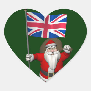Sticker Cœur Père Noël Avec Drapeau Union Du Royaume-Uni