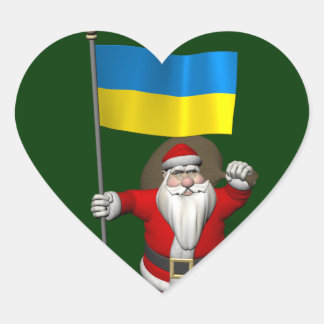 Sticker Cœur Père Noël Avec L'Enseigne De L'Ukraine