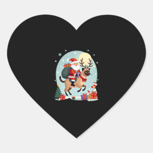 Sticker Cœur Père Noël équitation renne Siamese Chat Noël Arbre