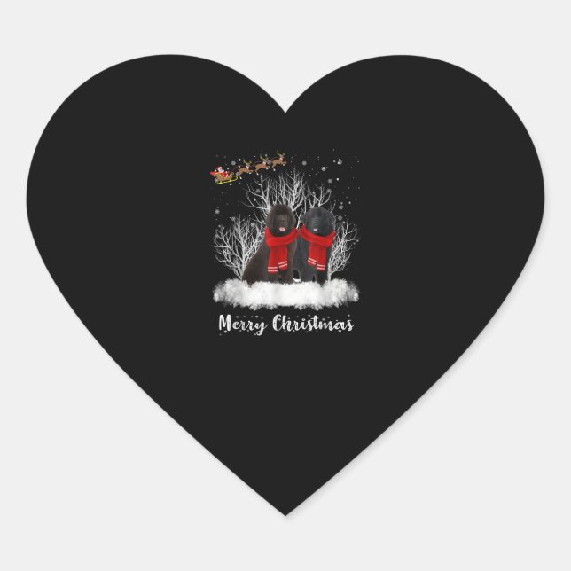 Sticker Cœur Père Noël Newfoundland Couple Joyeux cadeau de chi (Devant)