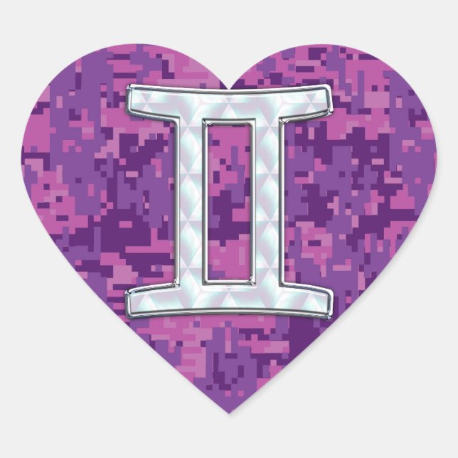 Sticker Cœur Perle comme Gemini Zodiac Symbole Camouflage numér (Devant)