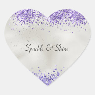 Sticker Cœur Perle violet étincelle en argent    