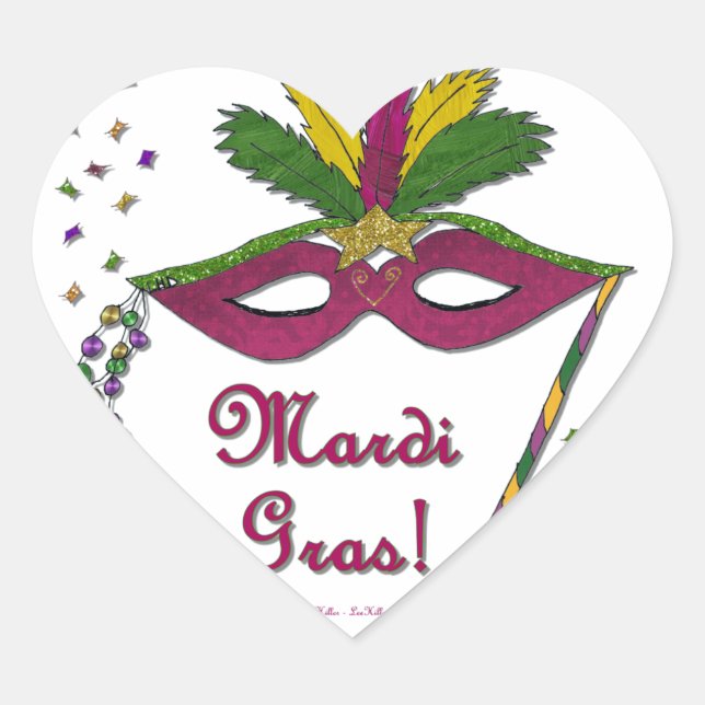 Sticker Cœur Perles de plumes Mardi Gras (Devant)