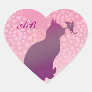 Sticker Cœur Personnalisable : Kitty et souris féerique