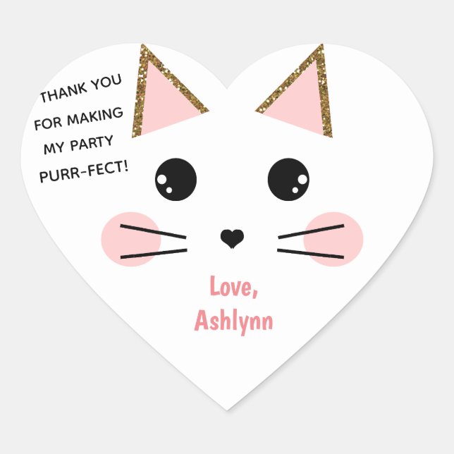 Sticker Cœur Personnalisé Cute Chat Anniversaire Favoriser (Devant)
