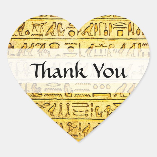 Sticker Cœur Personnalisé "Merci" Hiéroglyphes égyptiens Jaune (Devant)