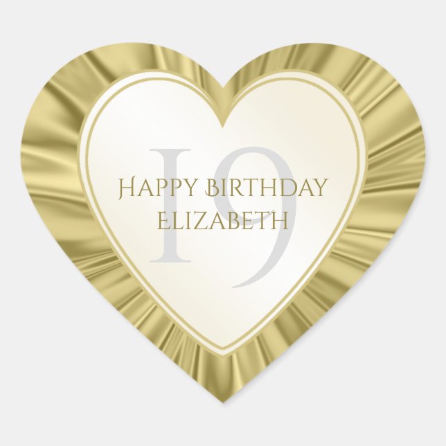 Sticker Cœur Personnaliser Anniversaire Faux Gold Satin Heart (Devant)