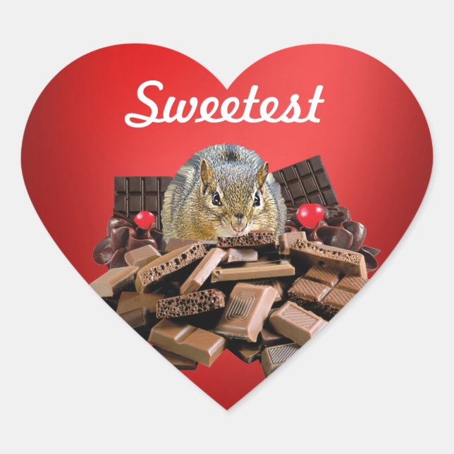 Sticker Cœur Personnaliser le plus doux jour Chocolat Chipmunk (Devant)