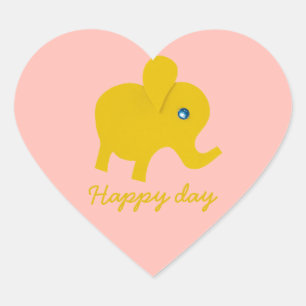 Sticker Cœur Personnaliser l'éléphant jaune heureux