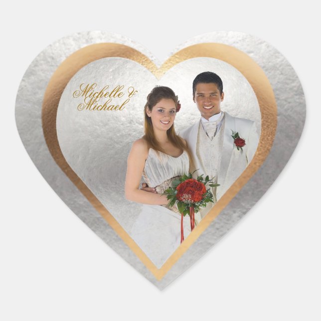 Sticker Cœur Personnaliser Photo Mariage Gold Silver Heart Stic (Devant)