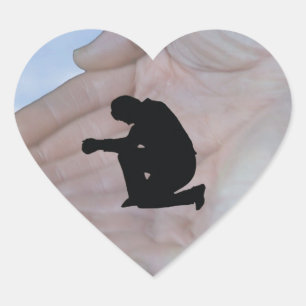 Sticker Cœur Personne dans la prière, dans des mains de Dieu