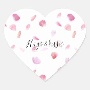 Sticker Cœur Pétales Roses rose Aquarelle
