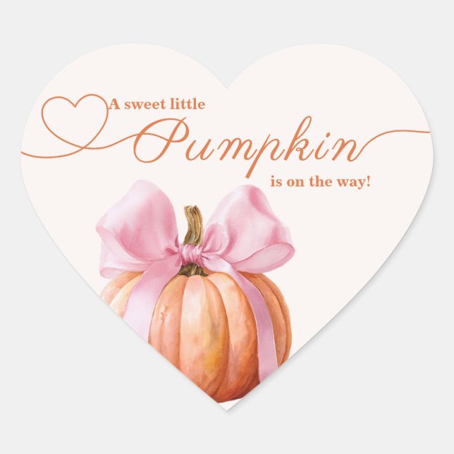 Sticker Cœur Petit Baby shower Citrouille - Chute de Bow Rose (Devant)