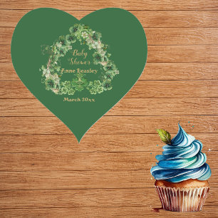 Sticker Cœur Petit Shamrock Lucky Green Gold Heart Baby shower