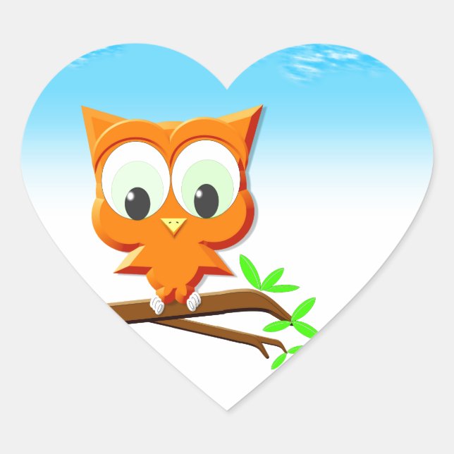Sticker Cœur Petite chouette sur une branche (Devant)