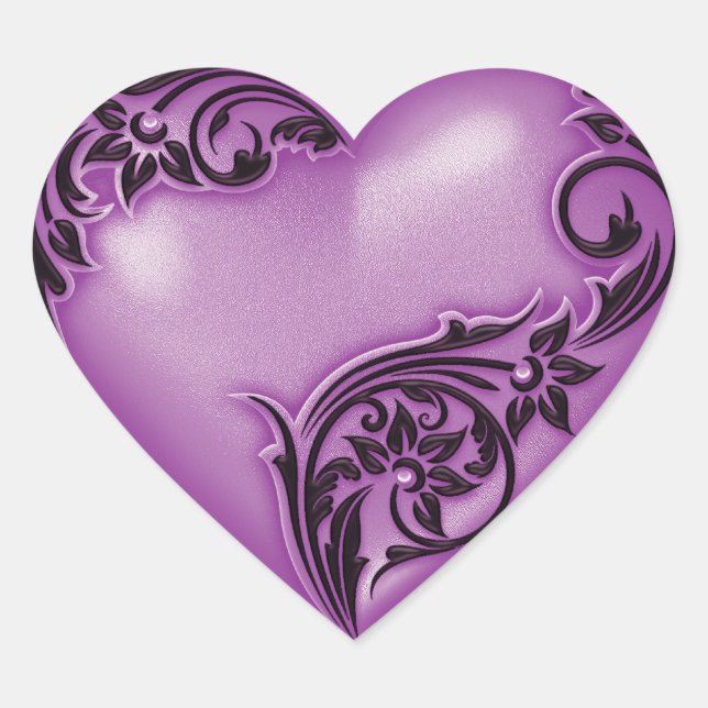 Sticker Cœur Phlox de défilement du coeur avec noir (Devant)